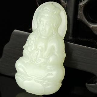 【天然和田玉观音吊坠 玉石观音吊坠 青白玉观音挂件 观音菩萨吊坠】