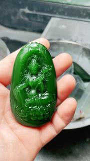 和田玉顶级碧玉大师工艺手工雕刻观音